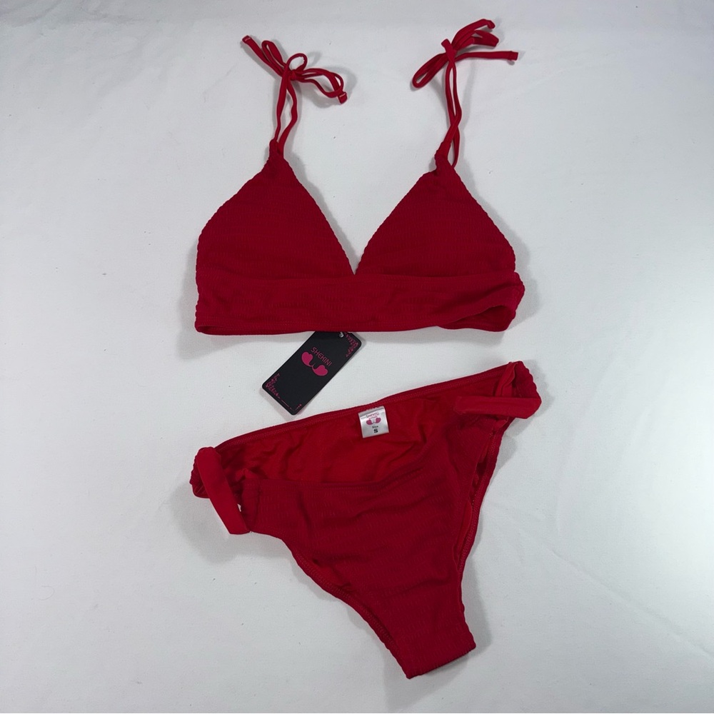 NWT| SHEKINI Red Tie-Shoulder Triangle Bikini 2-piece Set | S